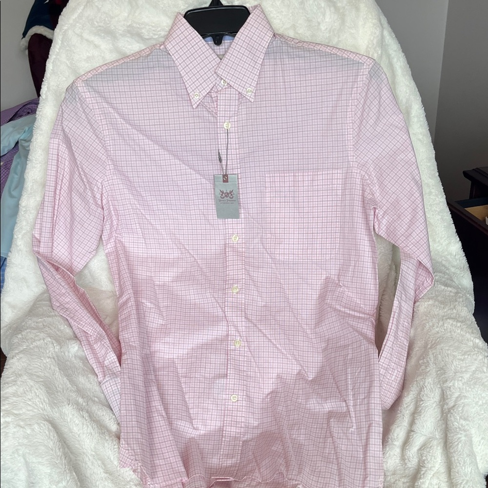 Hickey Freeman Pink Grid Dress Shirt